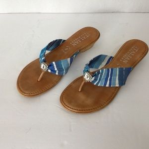 Italian Shoemakers Blue & White Thong Sandals, 8 1/2